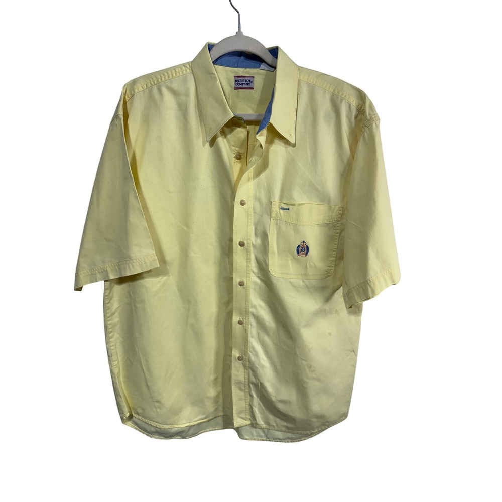 Bugle Boy XL Yellow Button Down Men's Short Sleeve 100% Cotton Shirt Vintage